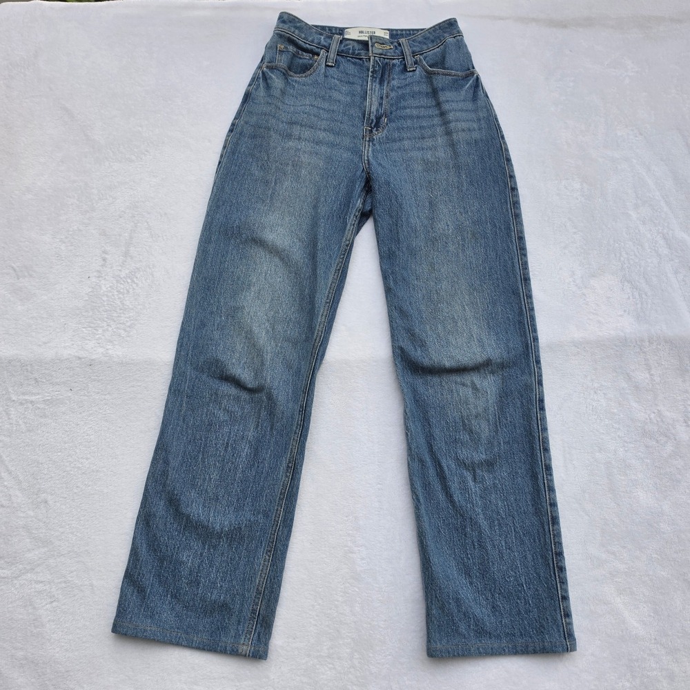 Hollister Ultra High-Rise Dad Jeans W24 Short Medium Wash Blue Straight Leg 00s